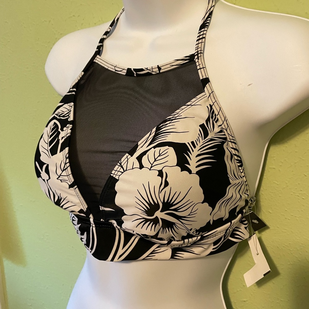 NWT Black White Sheer Bikini Top Medium